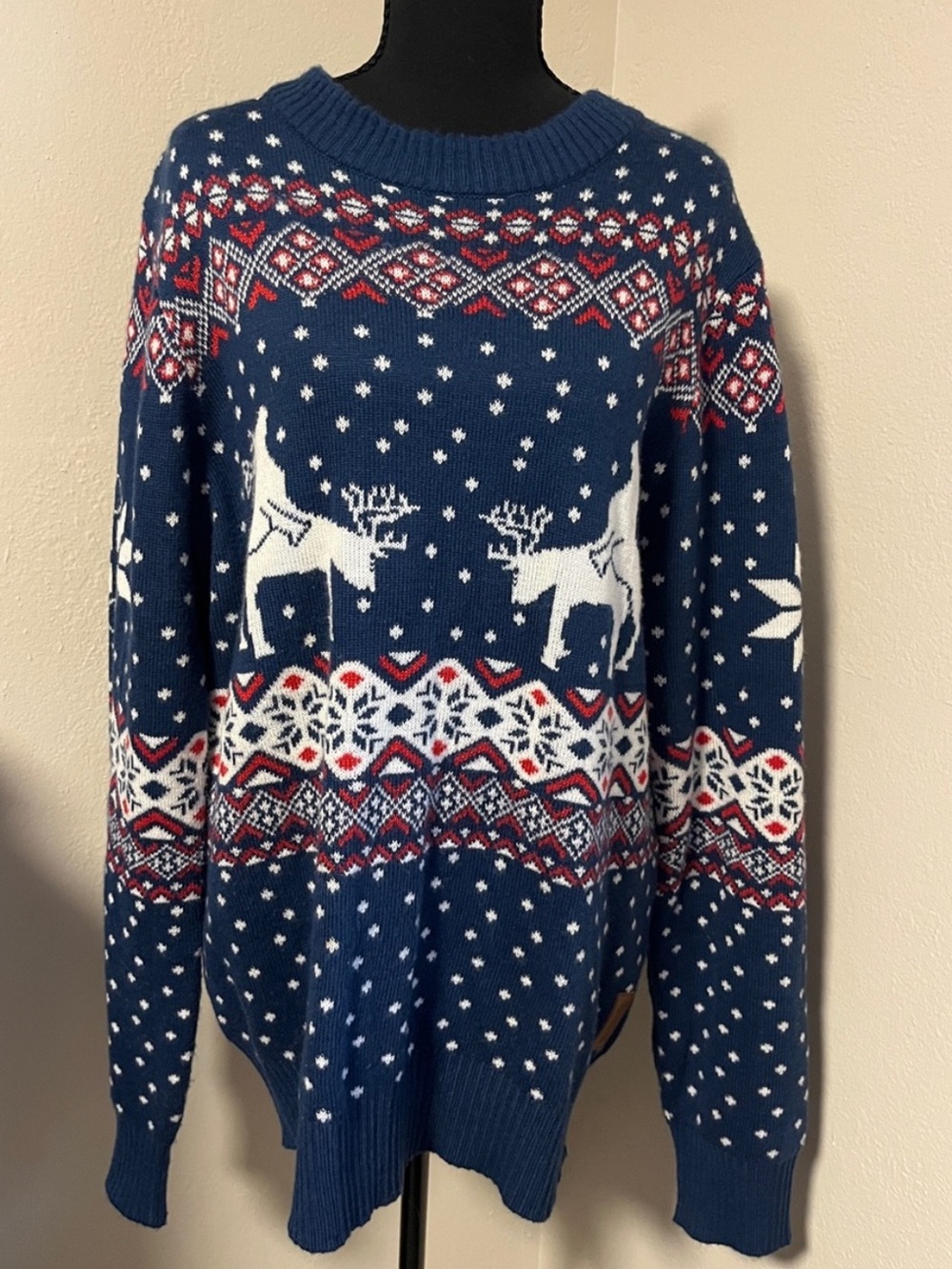 Tipsy Elves Cozy Navy Naughty Reindeer Fair Isle Sweater-XLarge